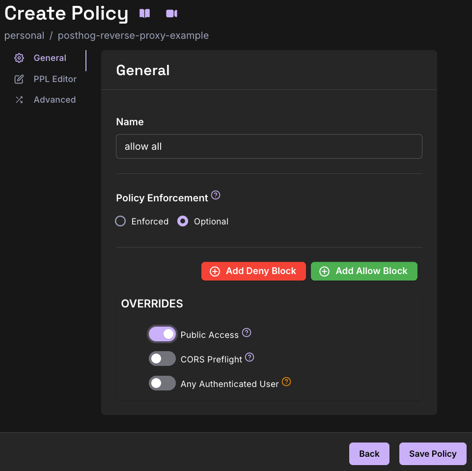 Pomerium Zero create new policy form