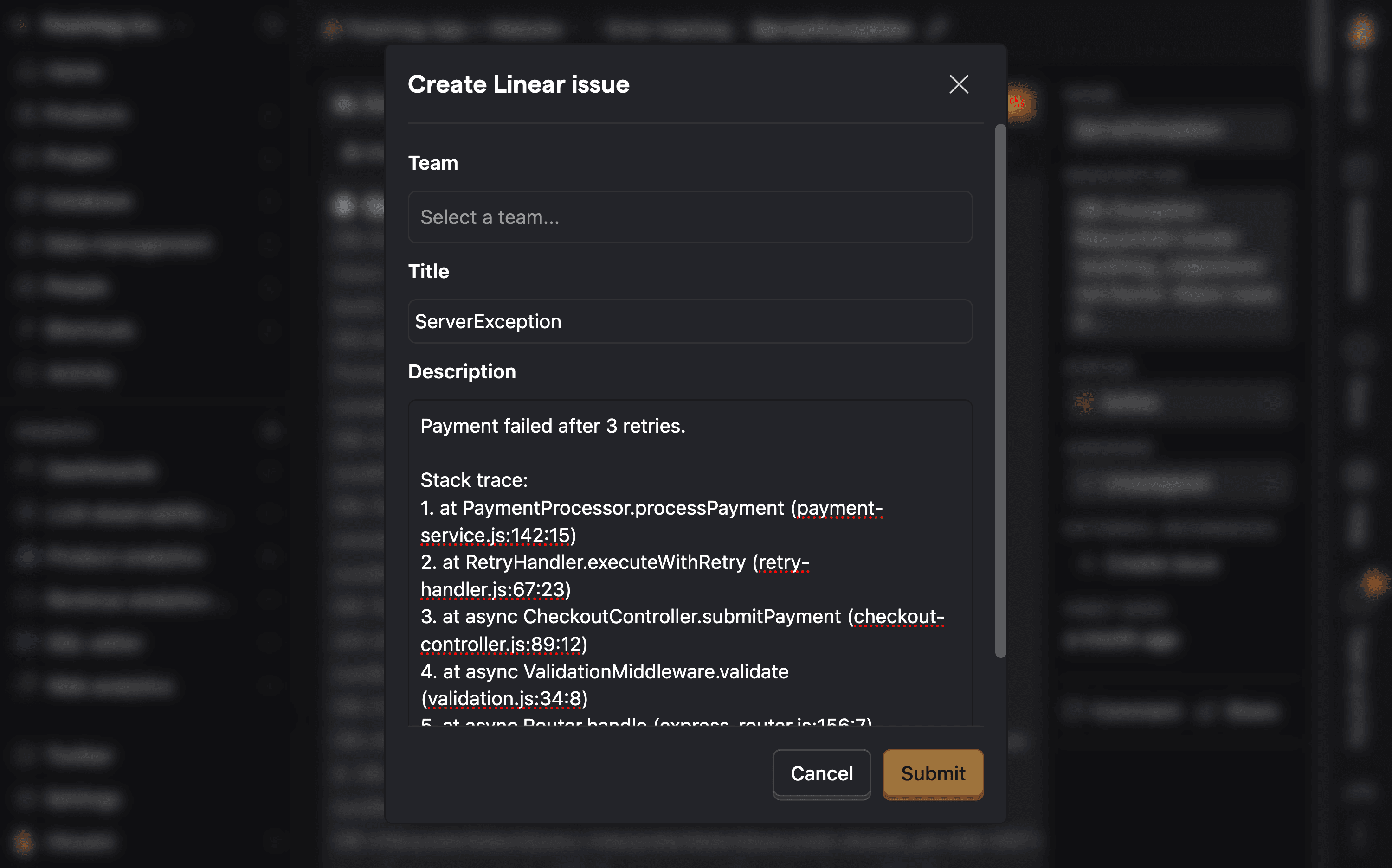Error tracking create issue in external tracking system