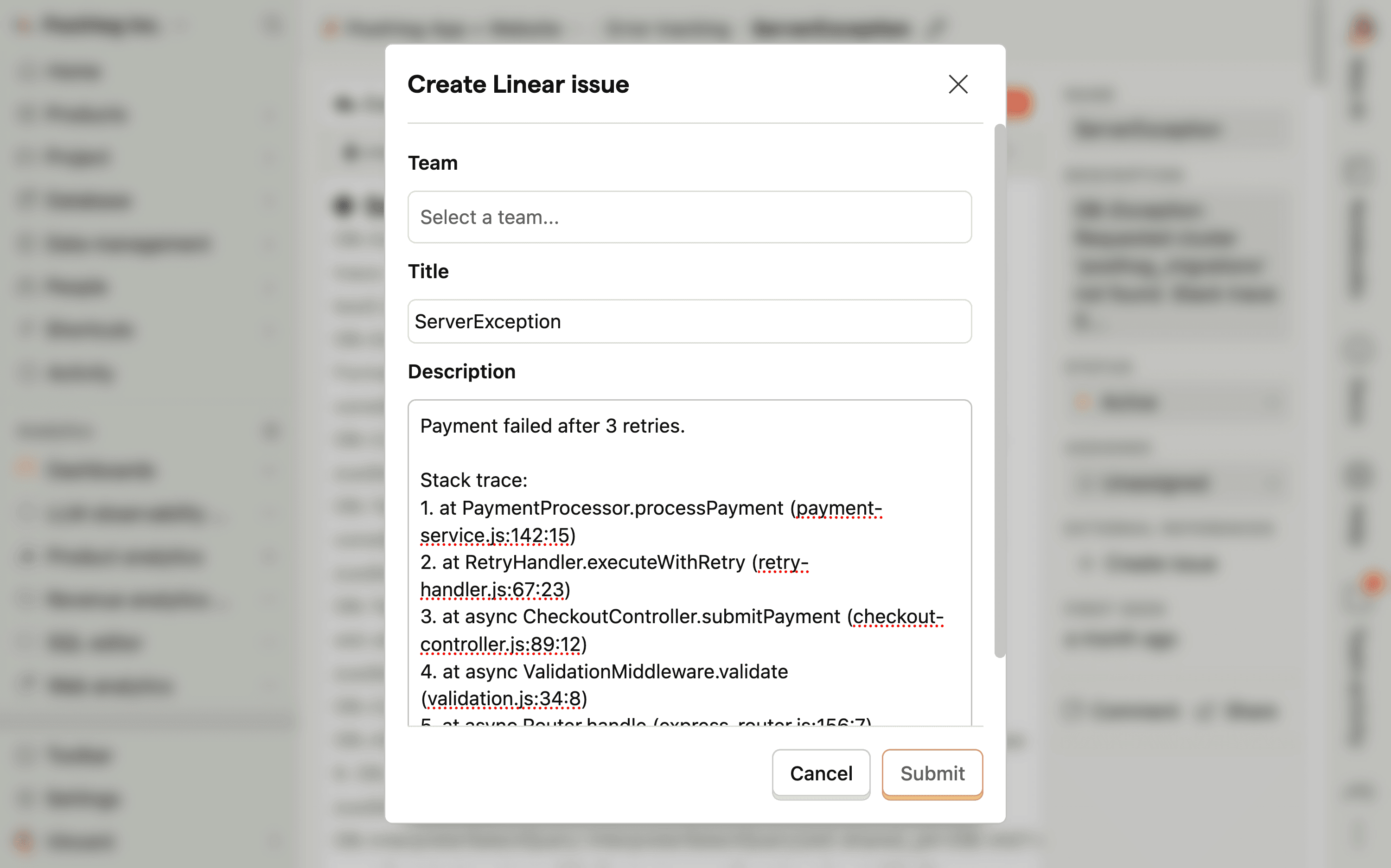 Error tracking create issue in external tracking system