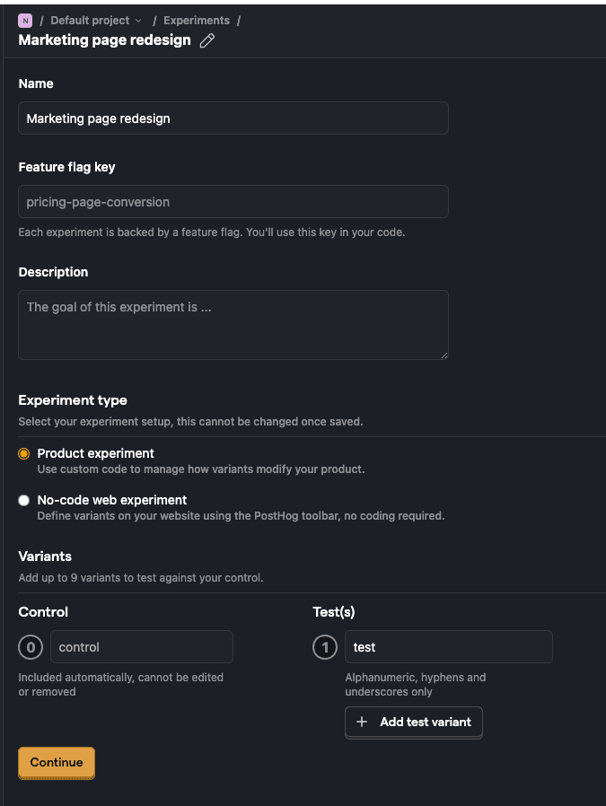 Select experiment type