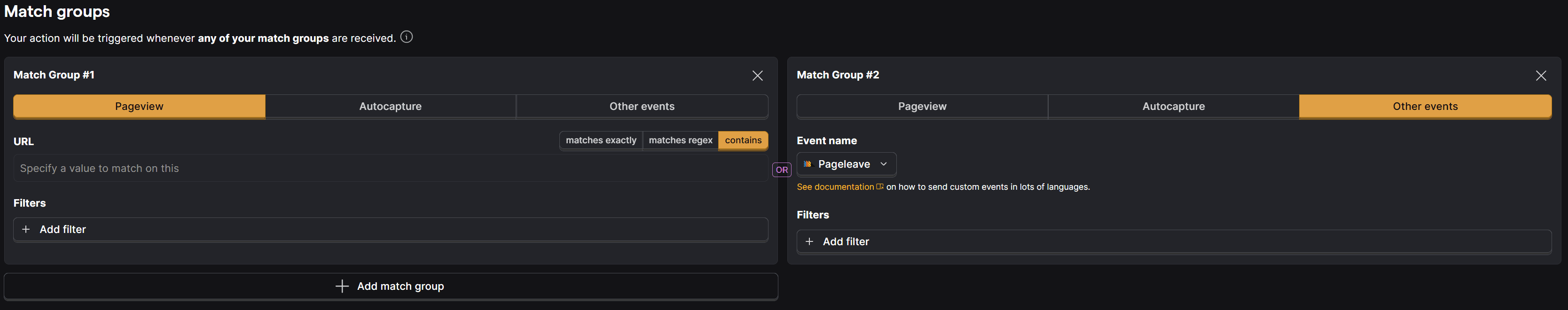 Action with pageview and pageleave