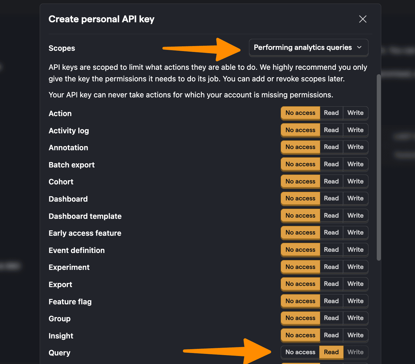 Creating a personal API key in PostHog