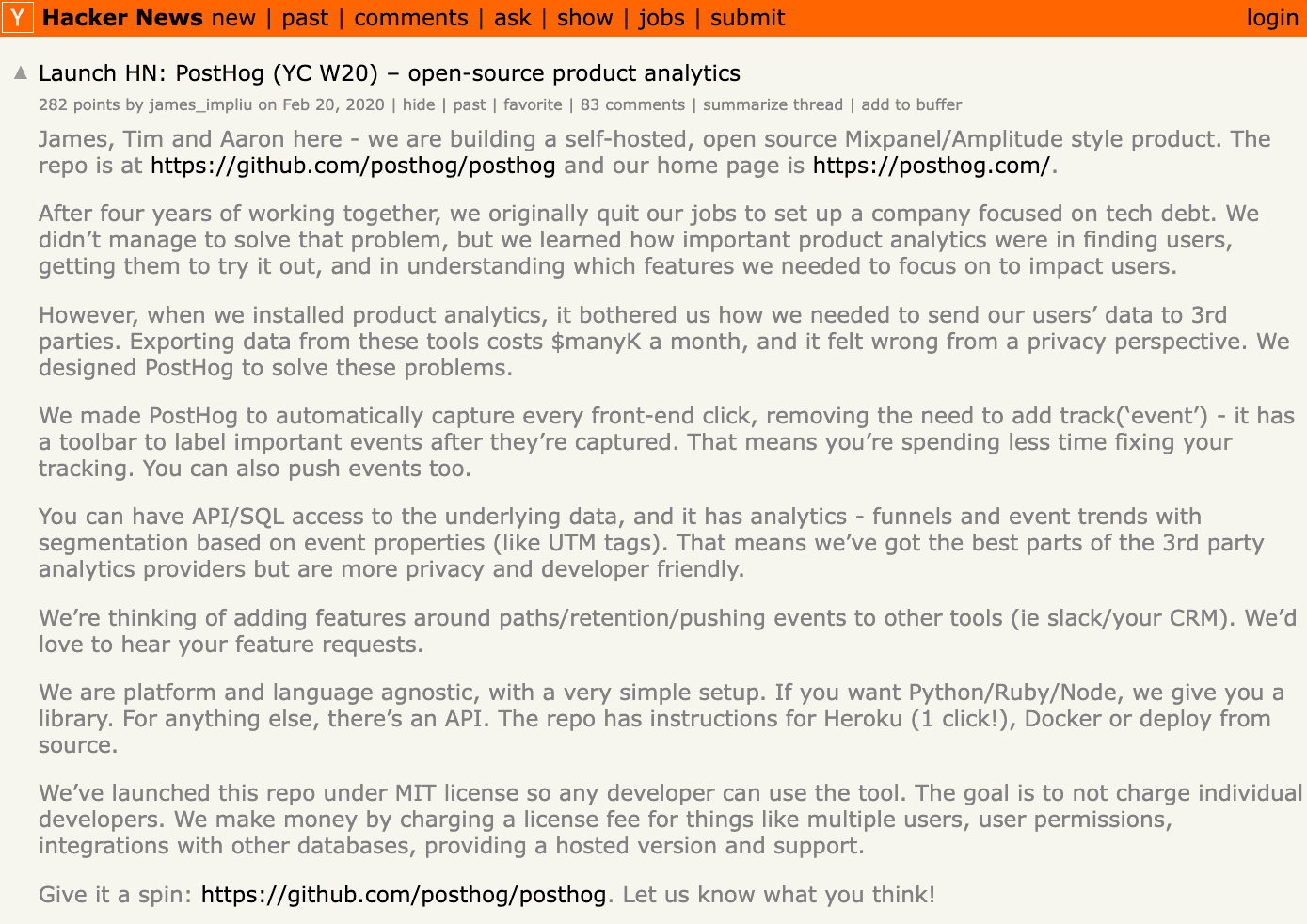 Hacker News launch screenshot