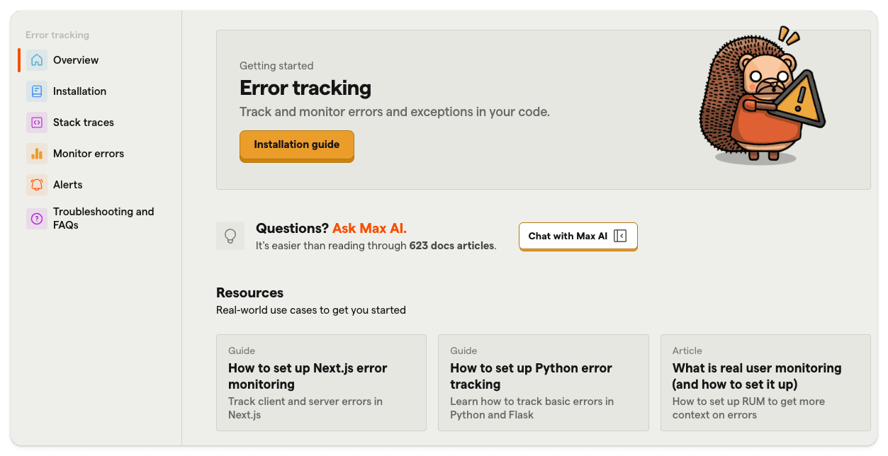 Error tracking docs