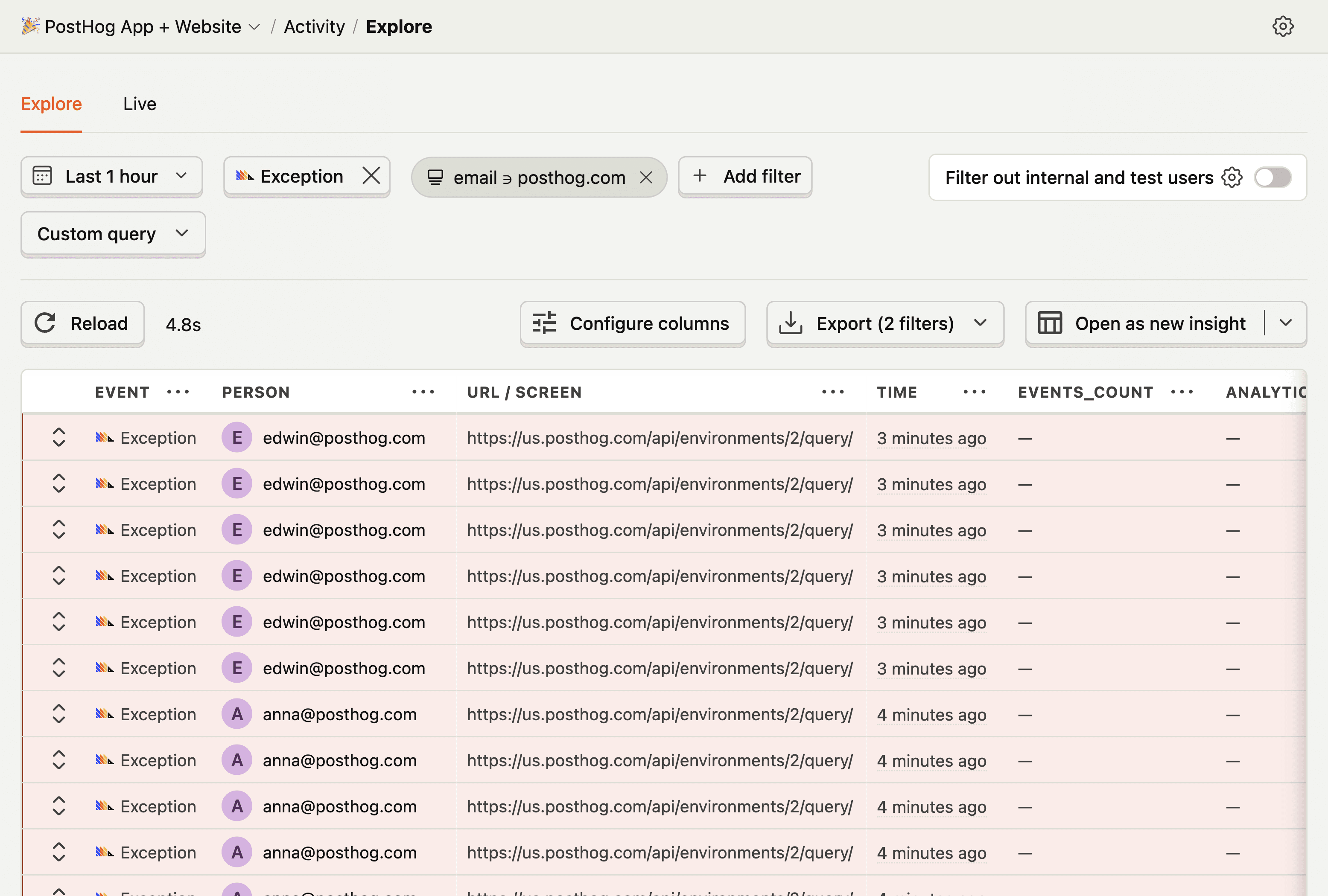 Exception events