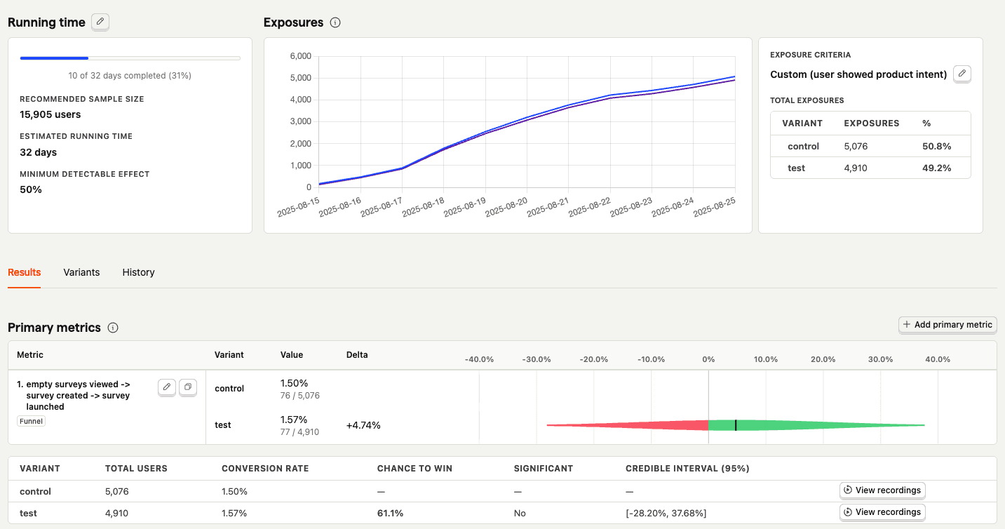 Evaluate experiment metrics