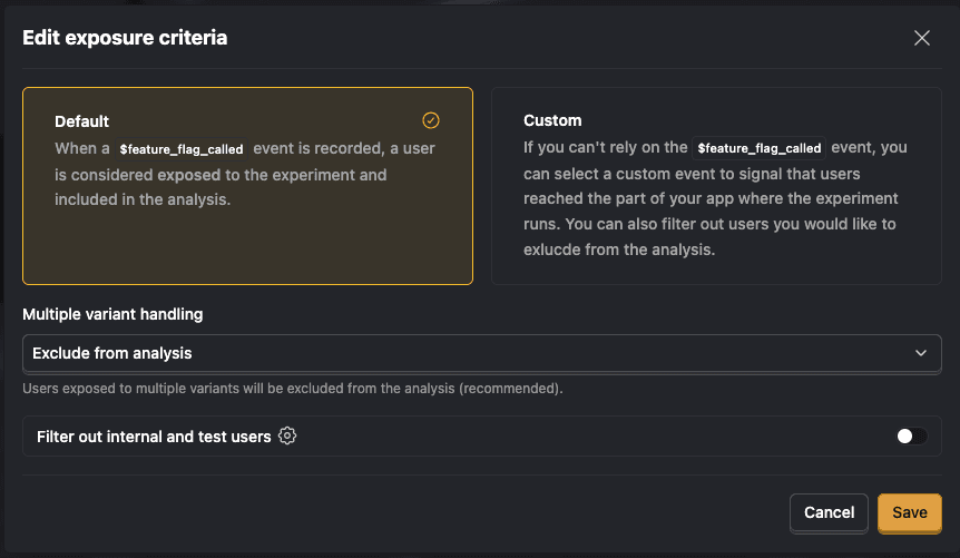 Screenshot of edit exposure criteria