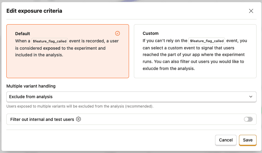 Screenshot of edit exposure criteria