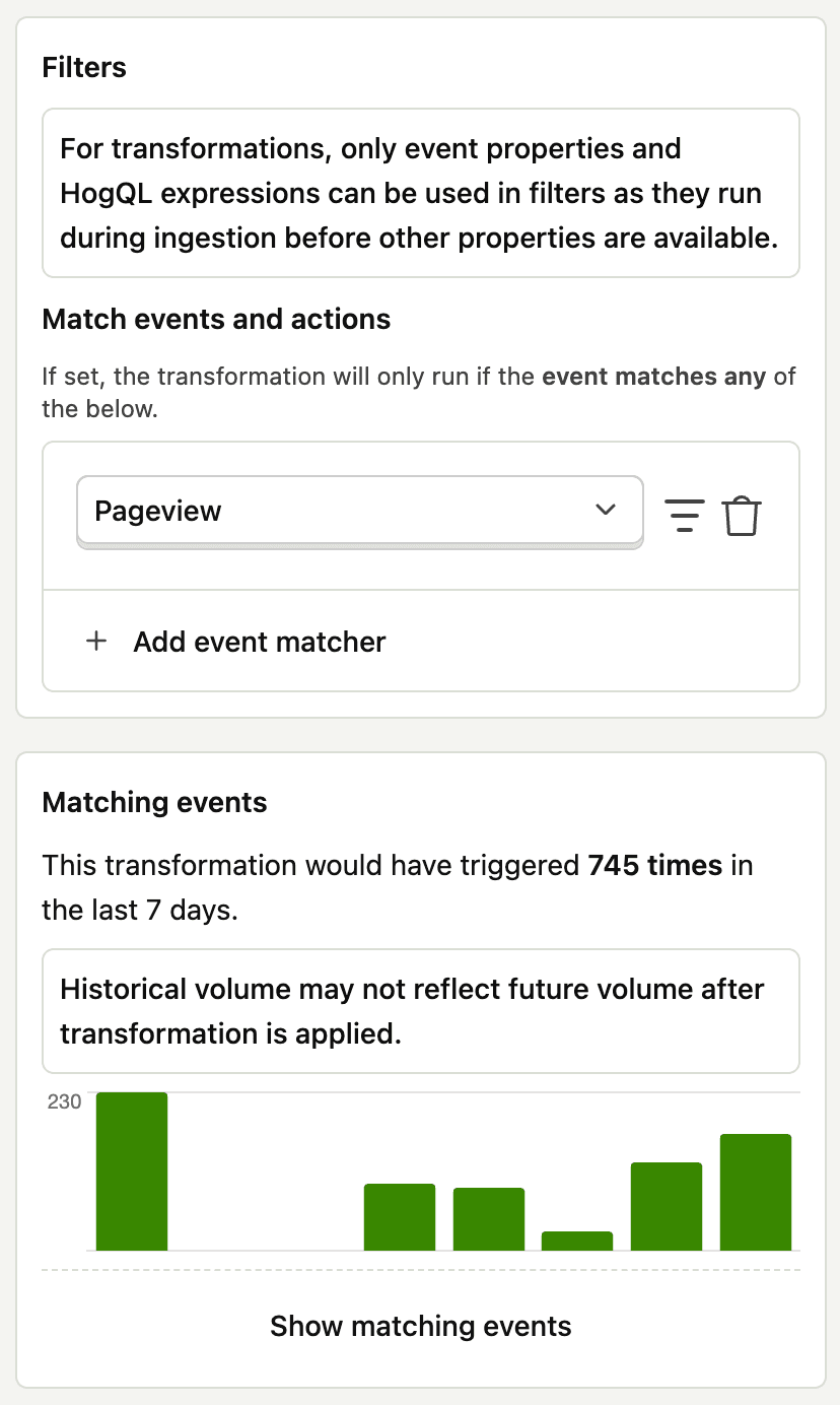 Filtering transformations