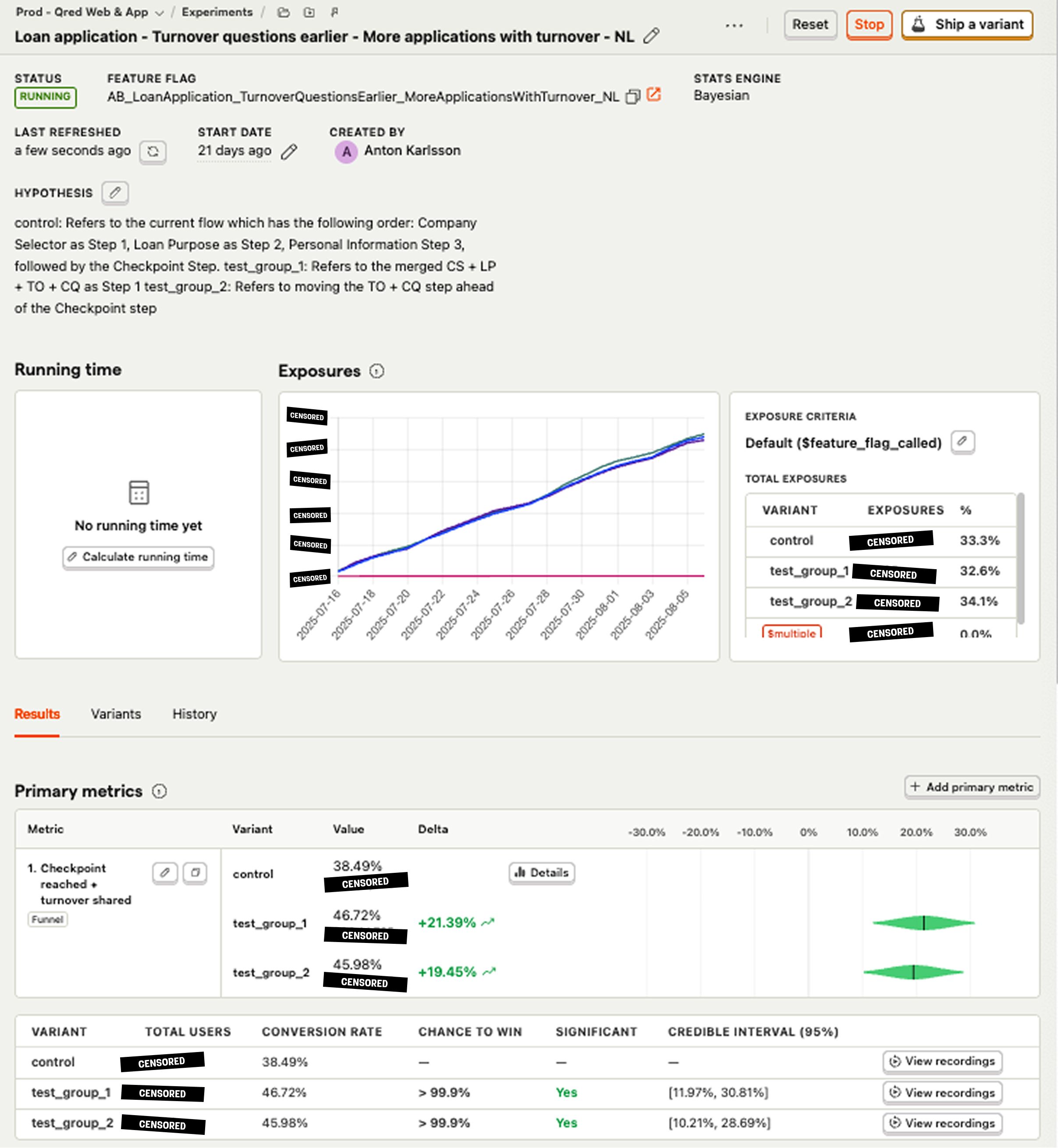 Qred Bank experiment screenshot