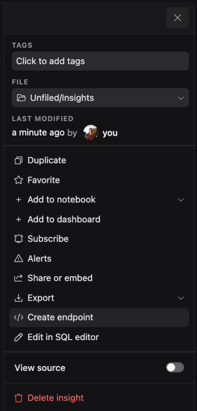 Creating an endpoint from an insight with breakdown