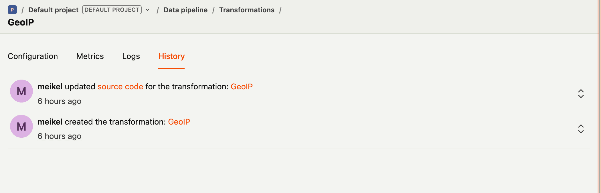 Transformation history