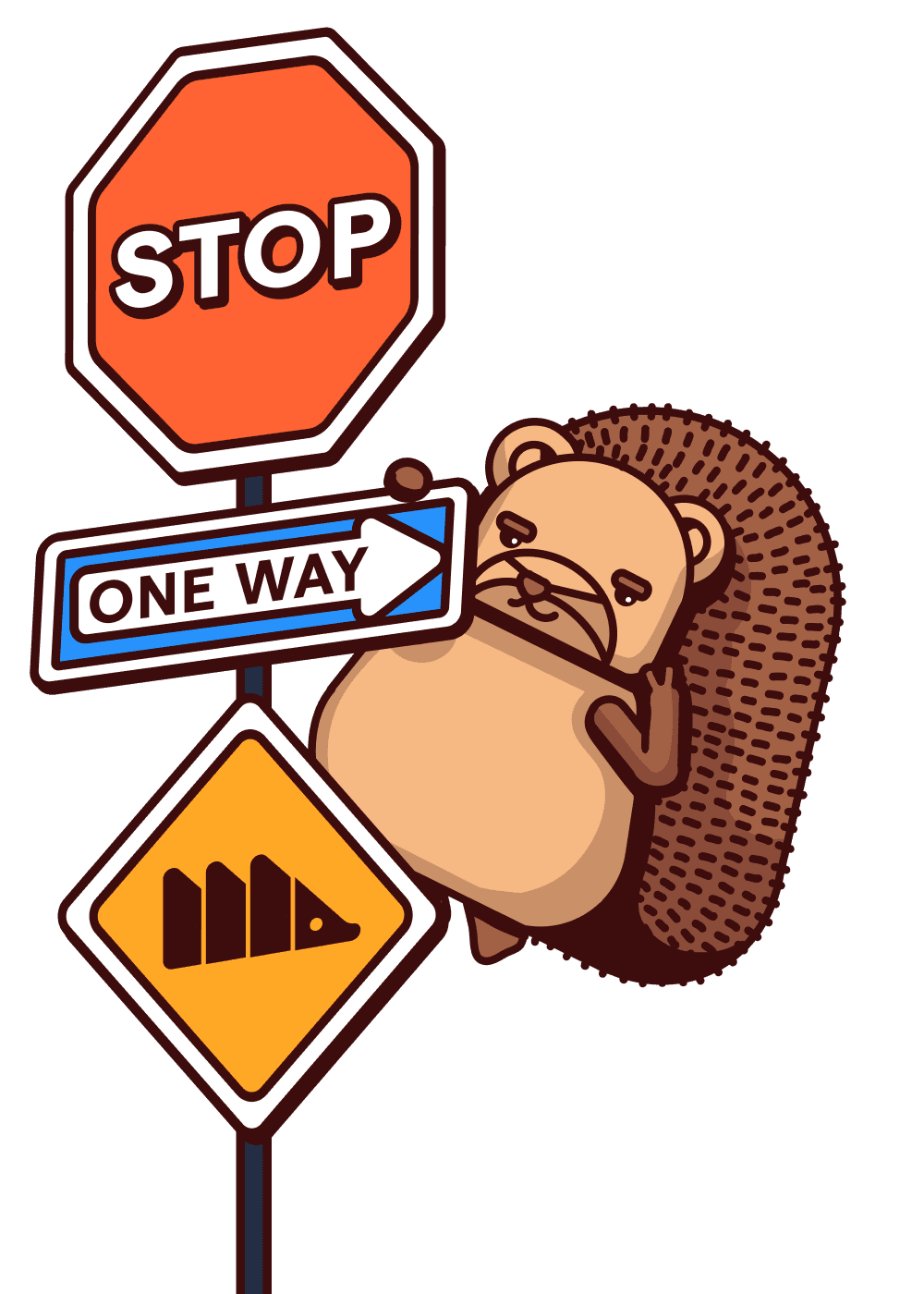 A hog clinging to a signpost