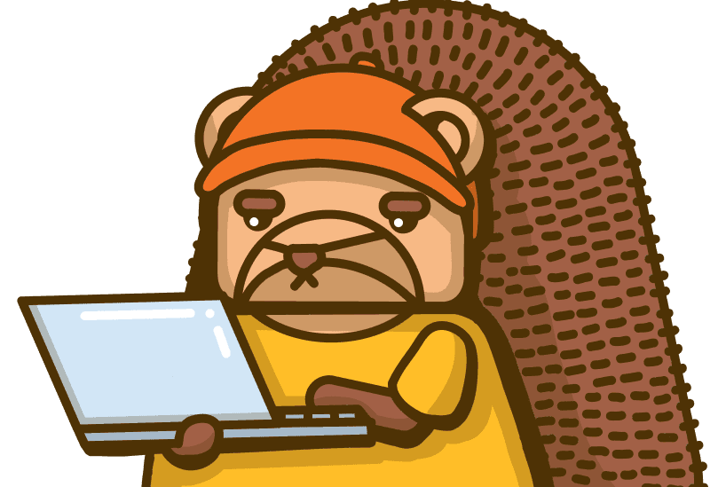 A hedgehog working at a laptop