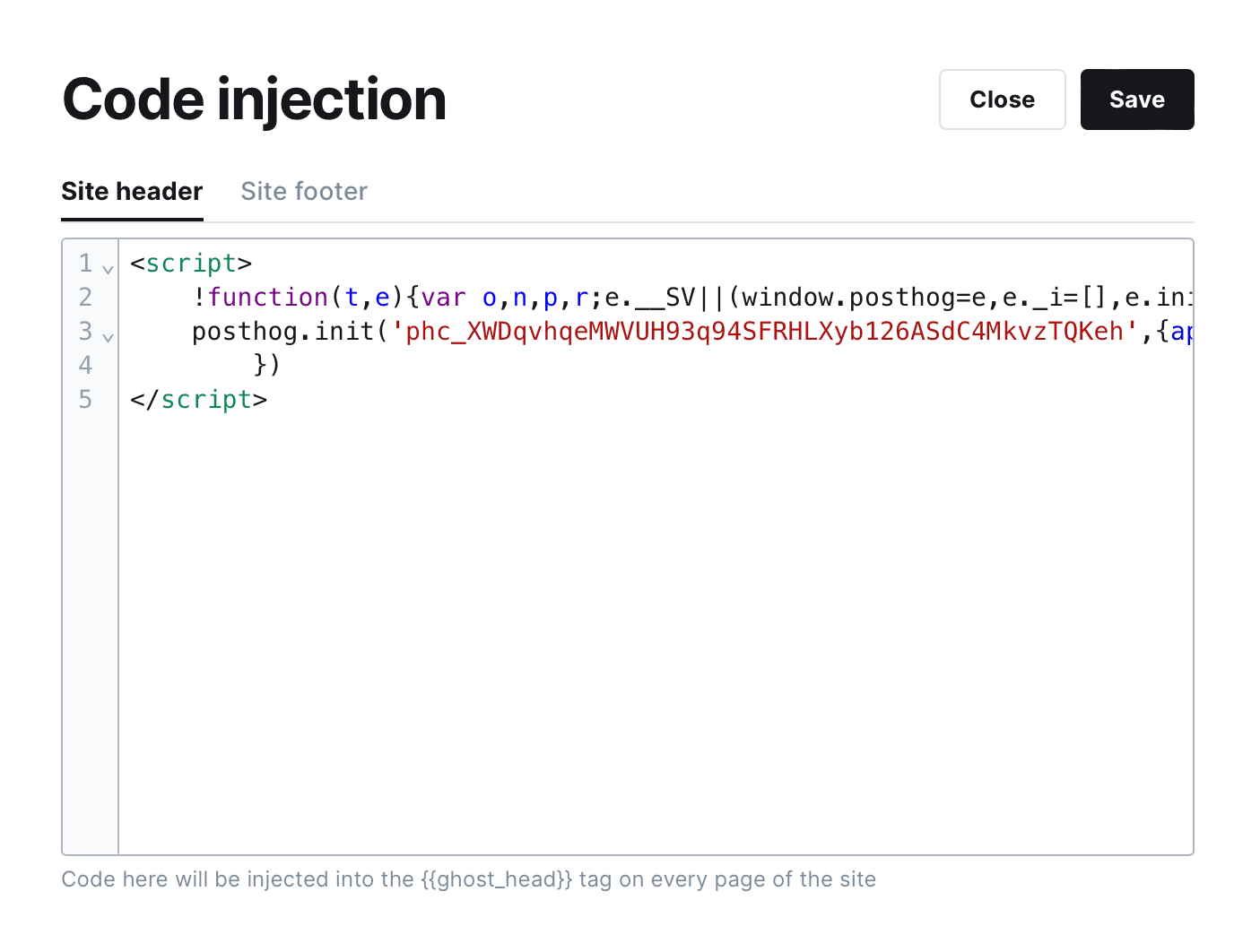 Ghost code injection settings