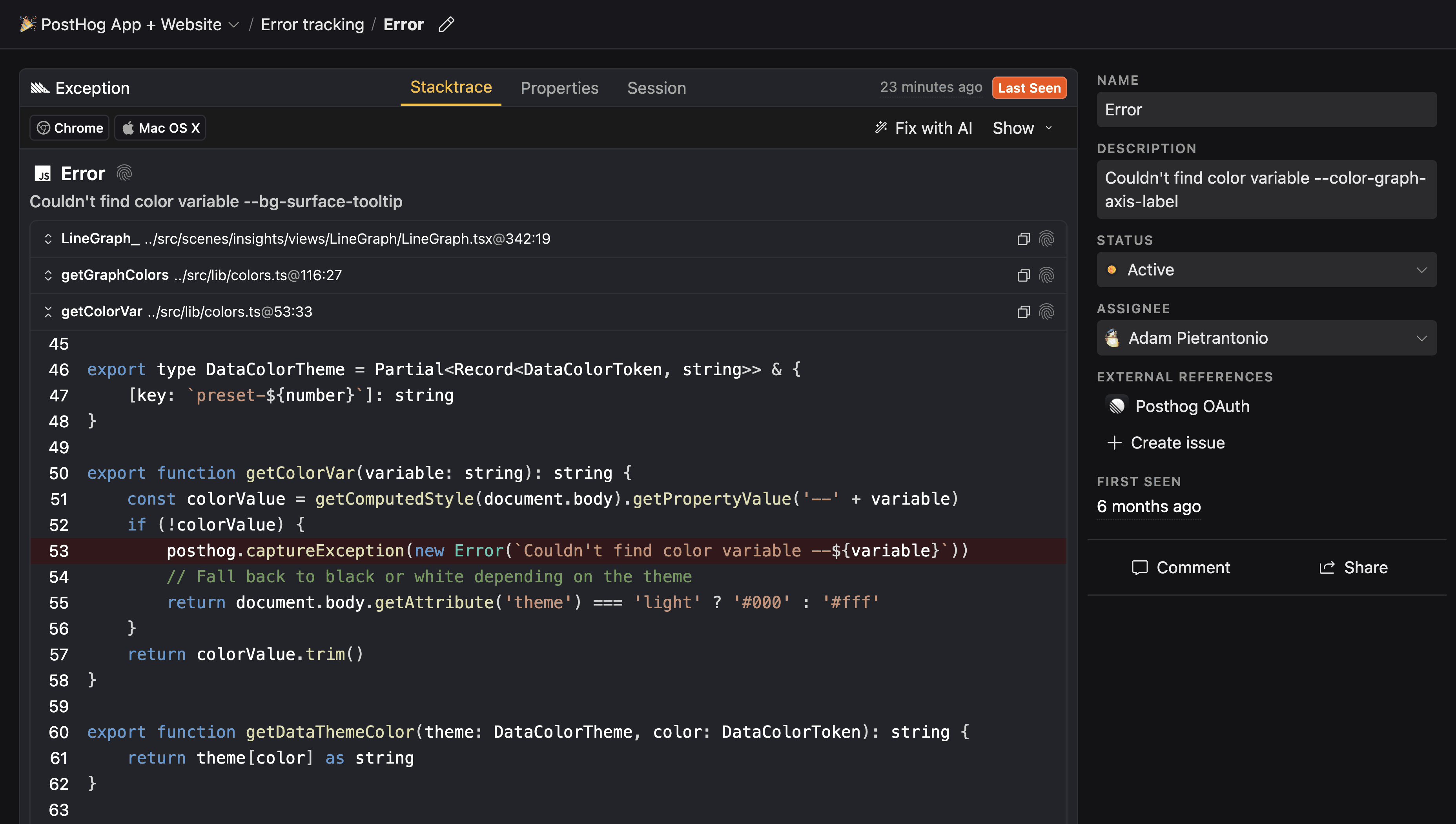 Error tracking stack traces