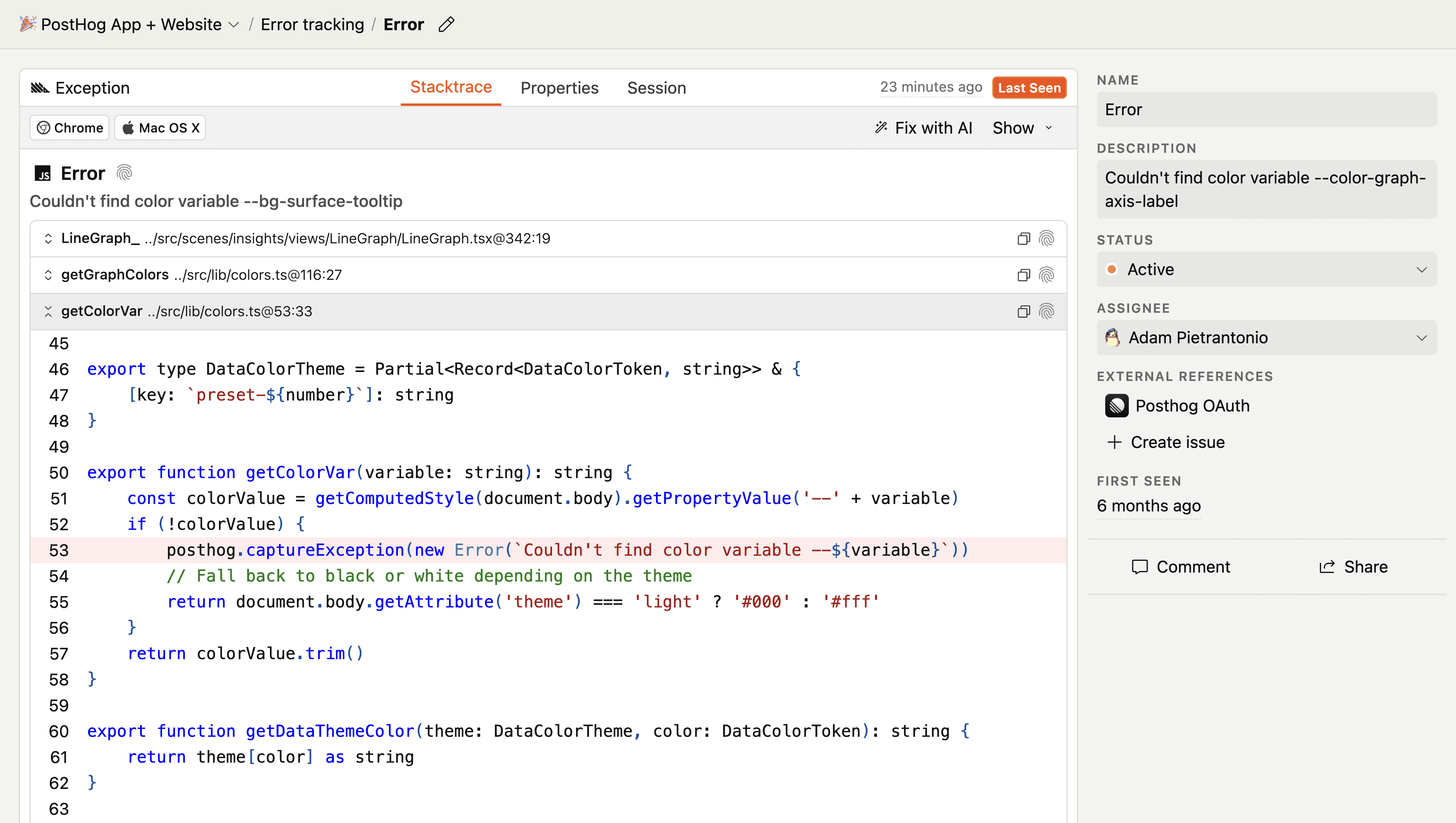 Error tracking stack traces