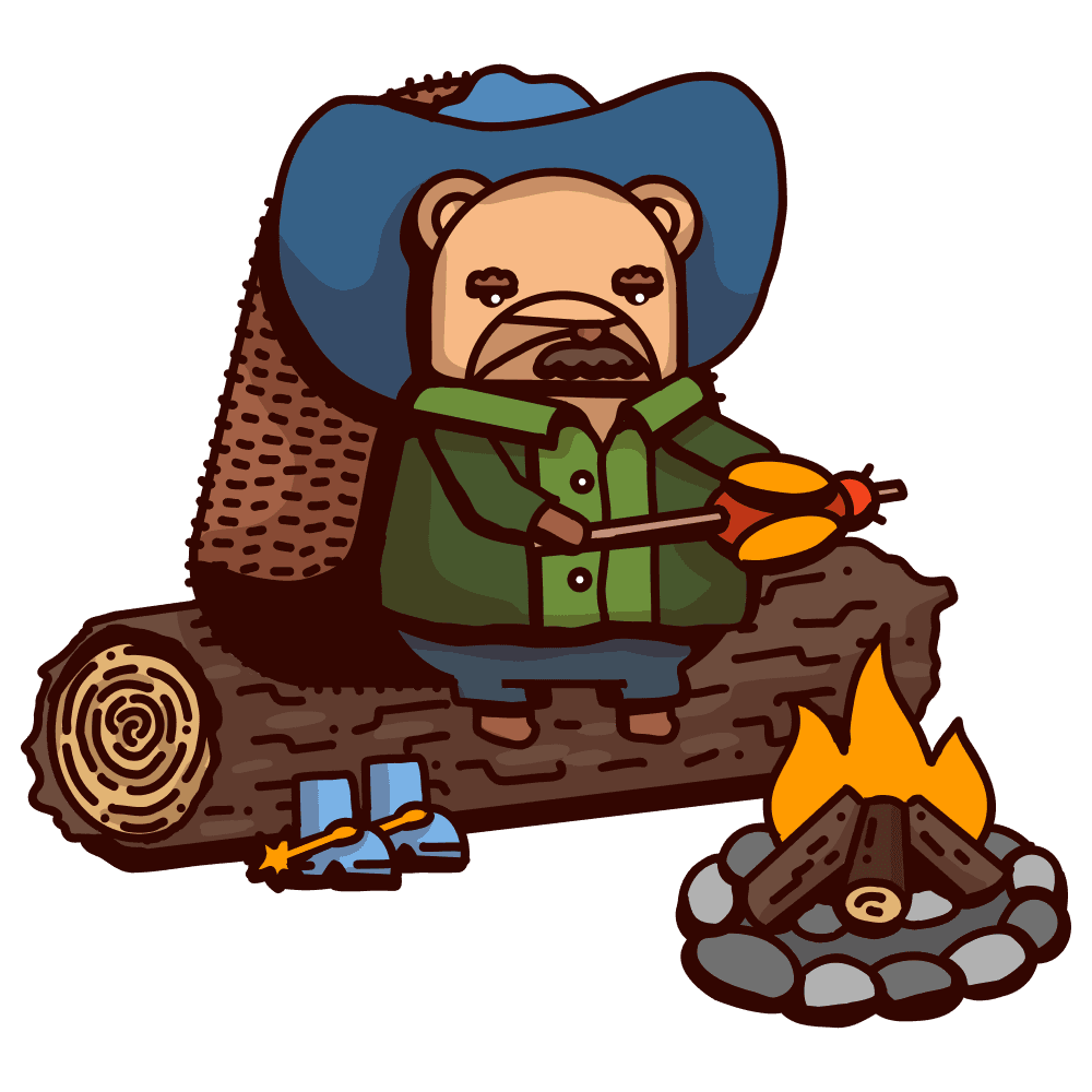A PostHog hedgehog toasting marshmallows at Lenny's campfire