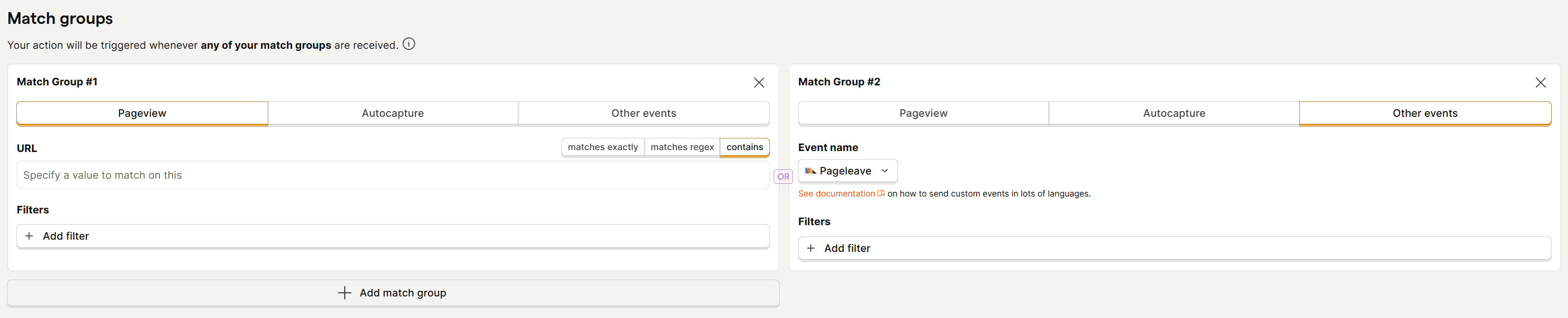 Action with pageview and pageleave