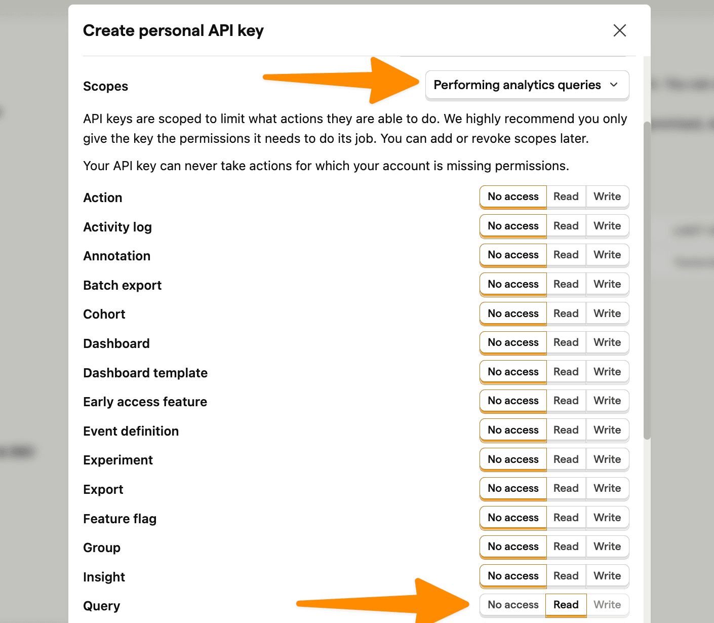 Creating a personal API key in PostHog