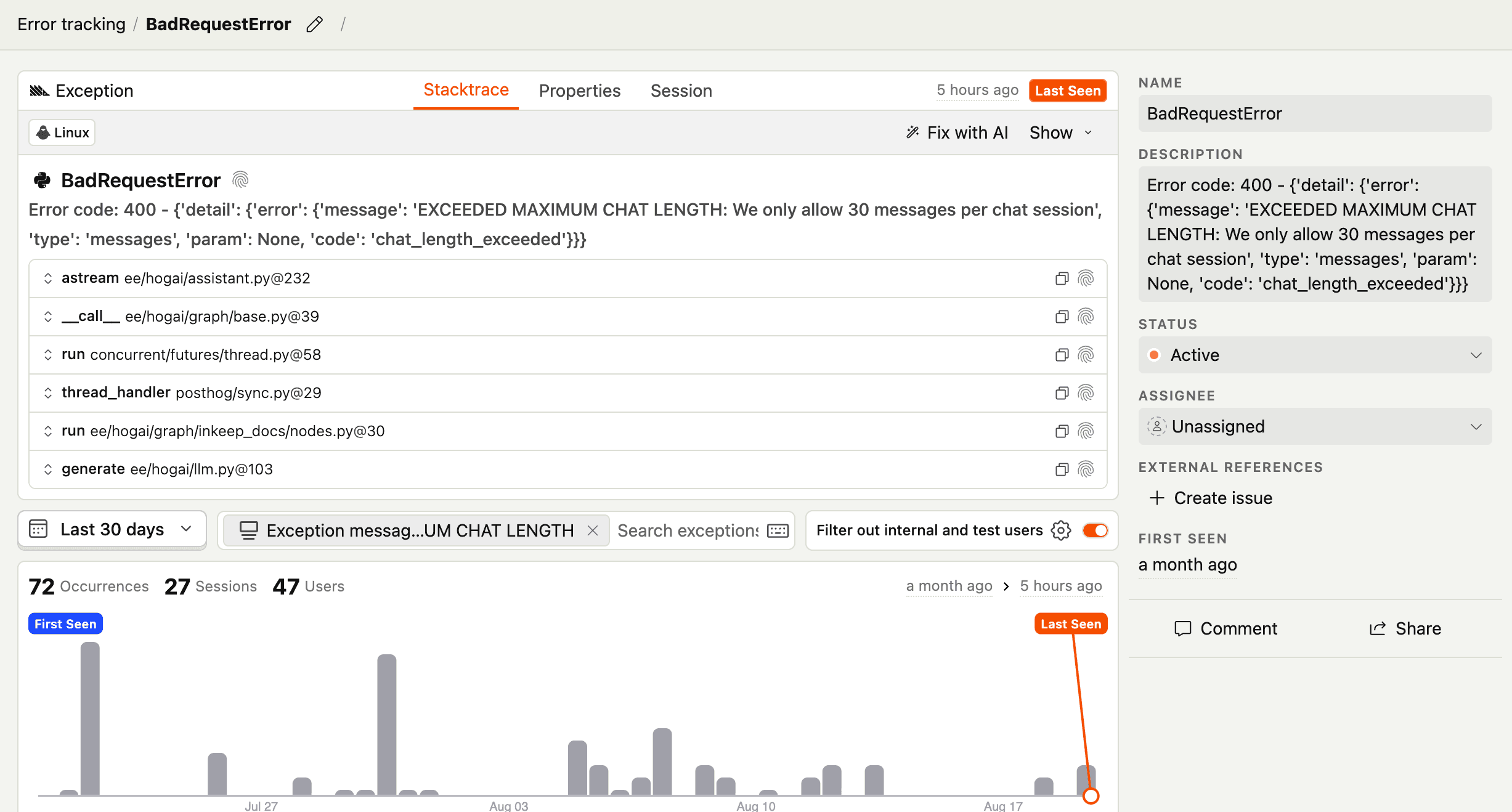 LLM analytics error tracking