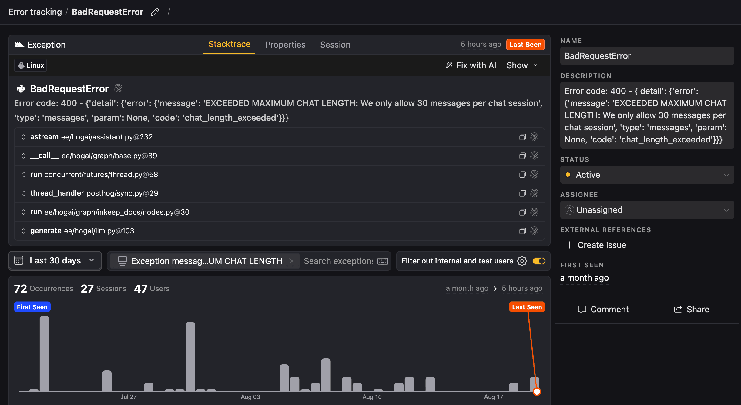 LLM analytics error tracking