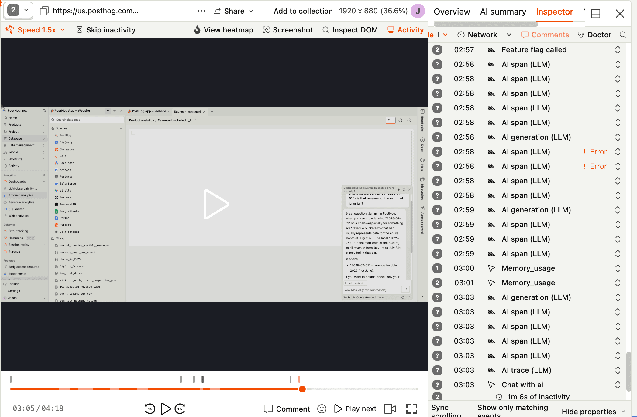 LLM analytics session replay