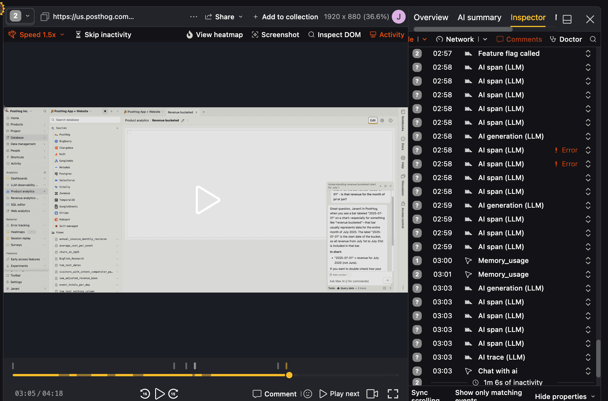 LLM analytics session replay