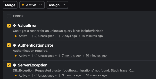 Error tracking issue merging