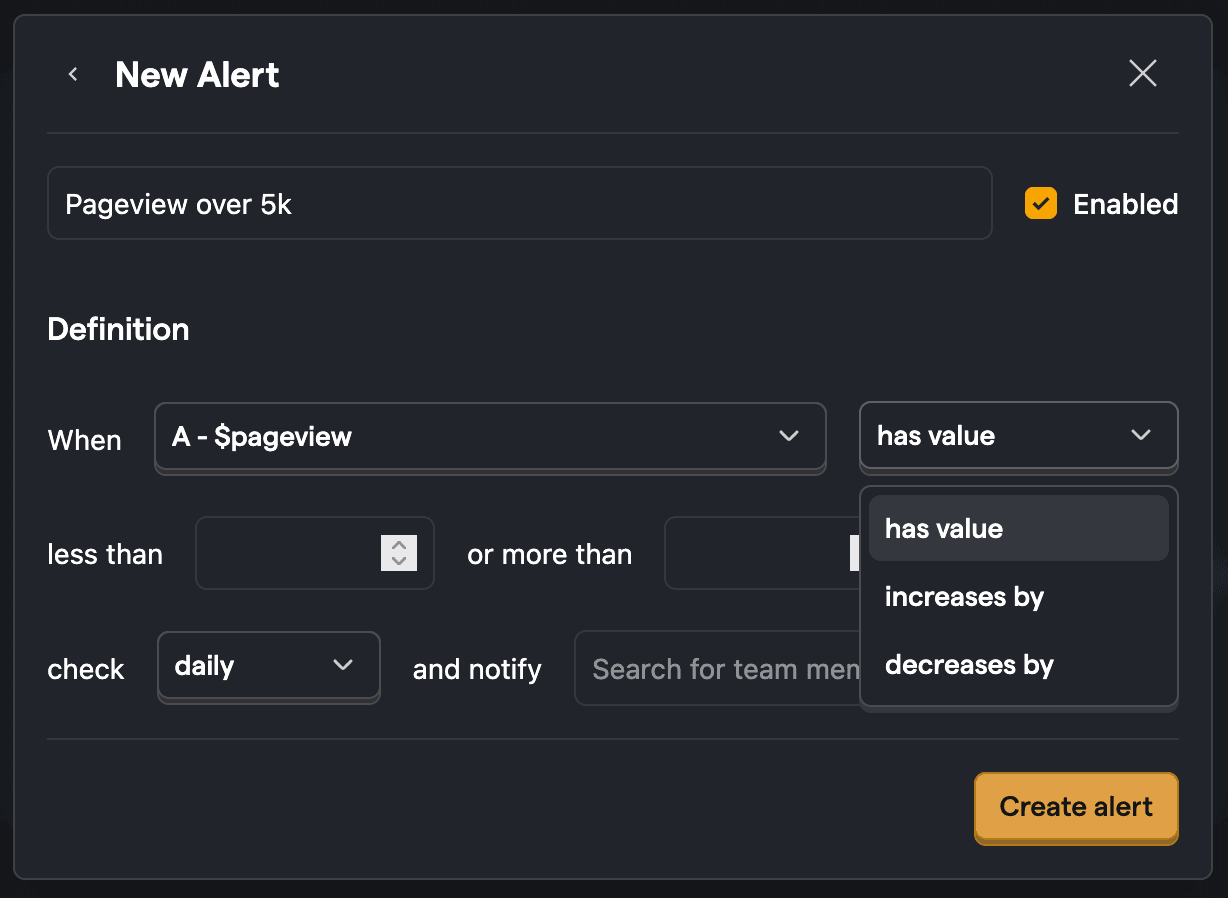 alert type picker