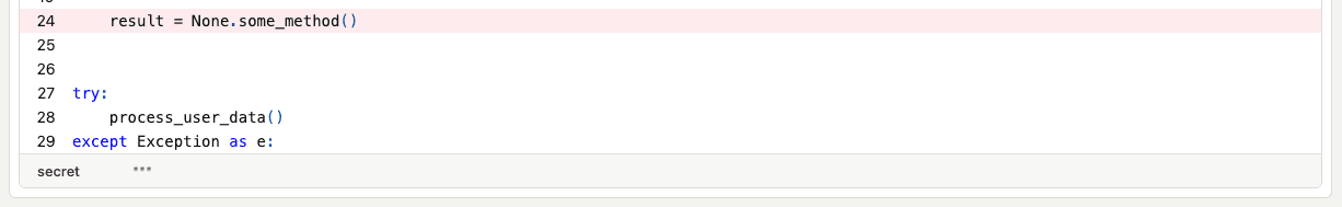 Error tracking code variables masking