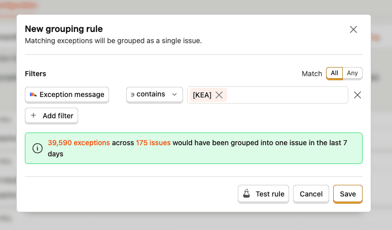 Adding a custom grouping rule