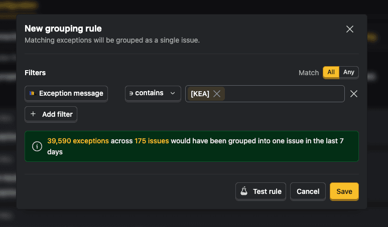 Adding a custom grouping rule
