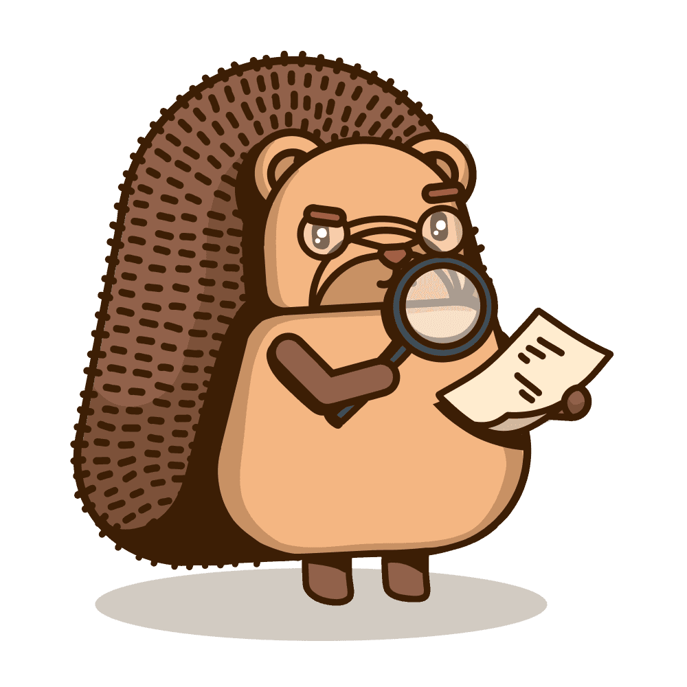 A hedgehog inspecting a trace with a magnifying glass