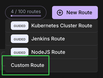 Pomerium Zero create routes button with options for guided routes and a custom route