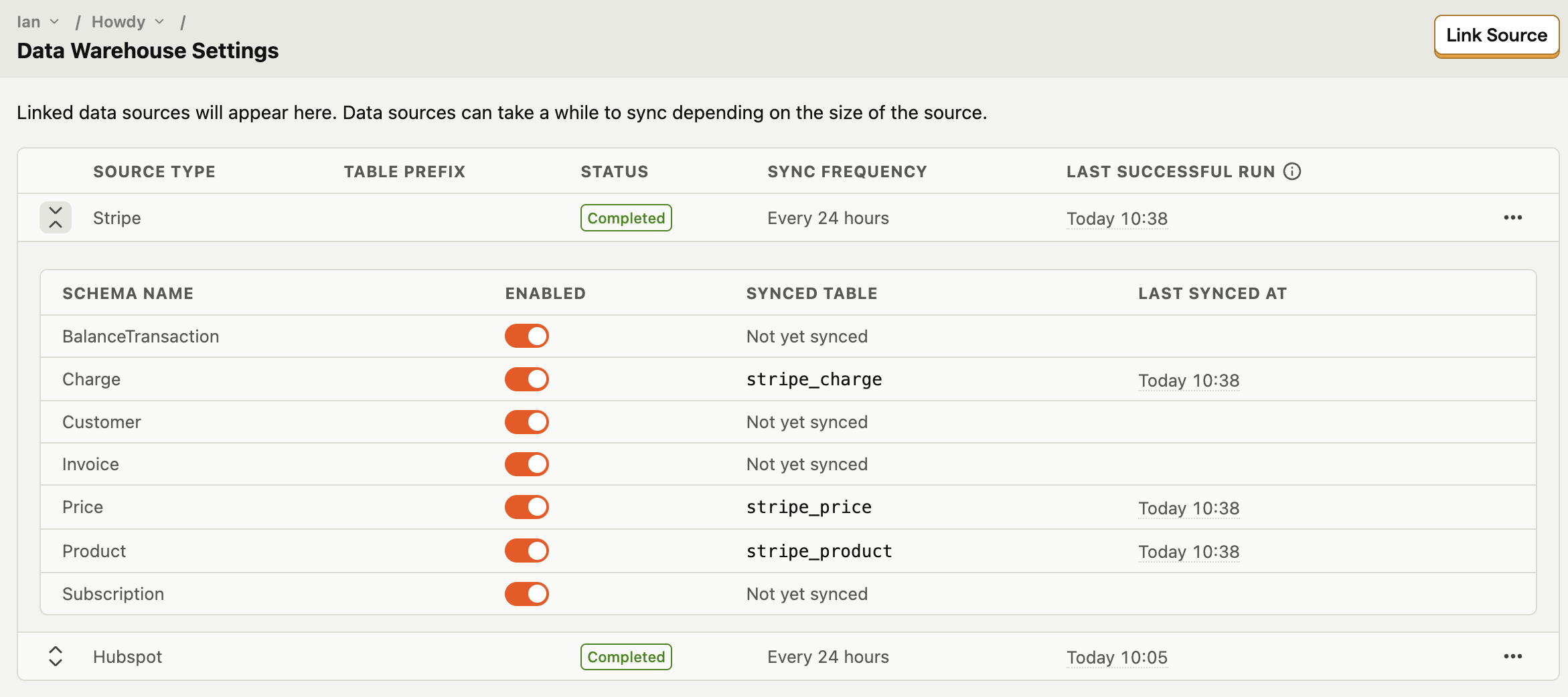 Data warehouse settings in PostHog