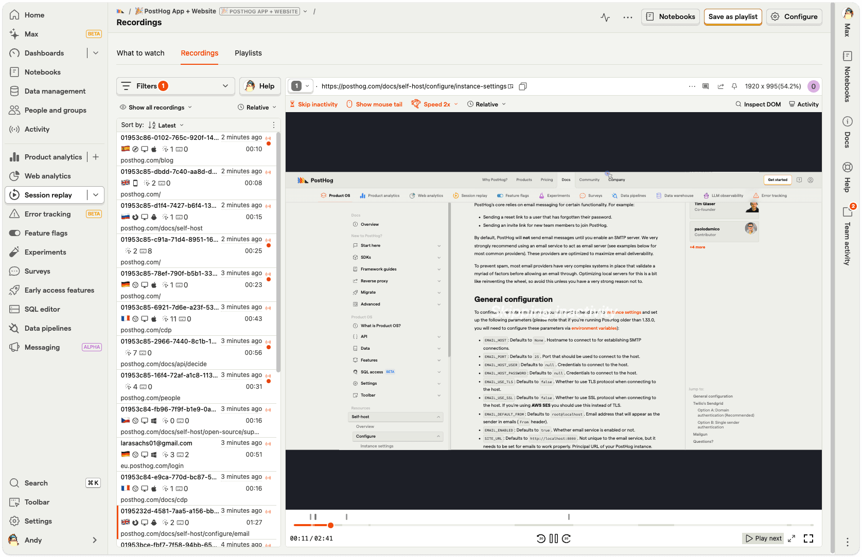 posthog screenshot