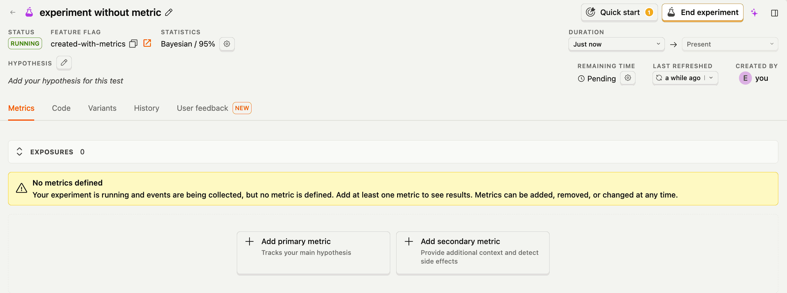 Experiment created without metrics