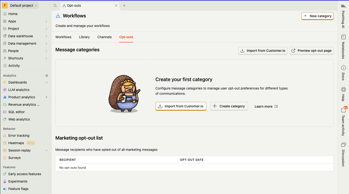 PostHog opt-out list page