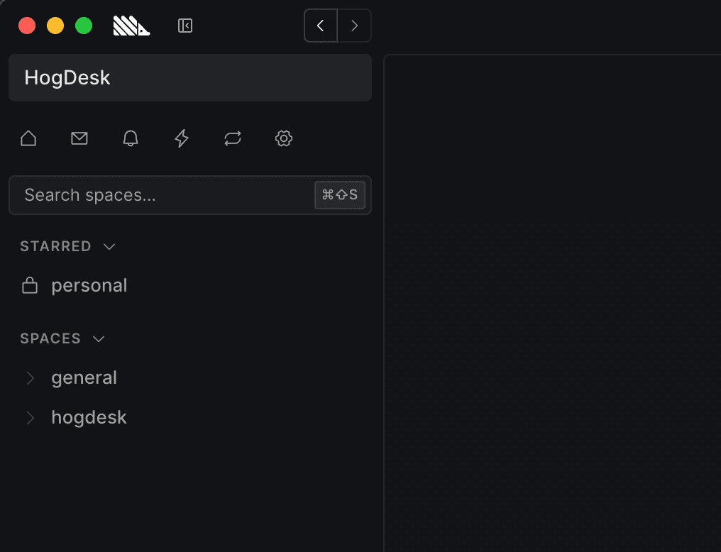 PostHog Desktop sidebar showing personal and shared spaces