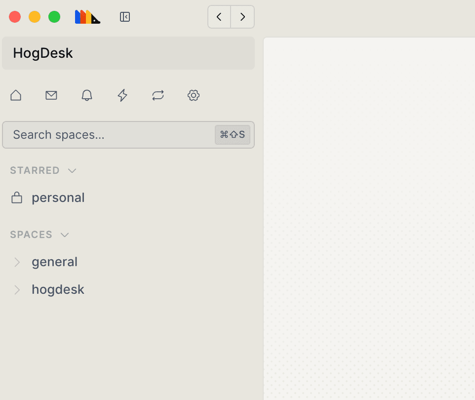 PostHog Desktop sidebar showing personal and shared spaces