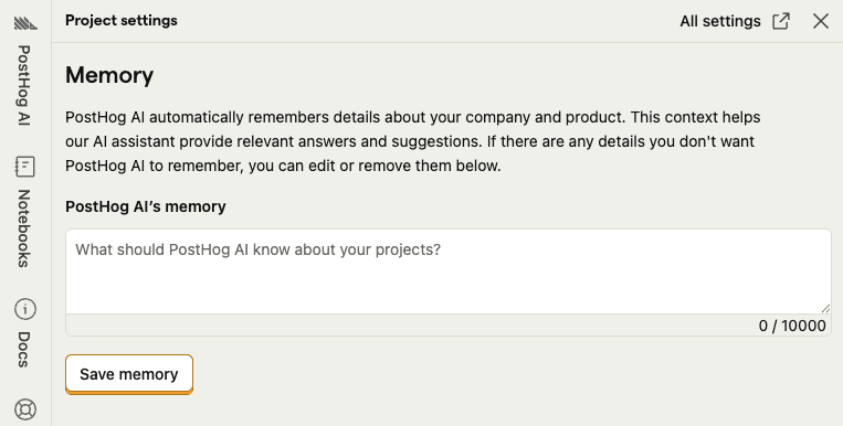 PostHog AI memory