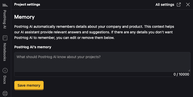 PostHog AI memory