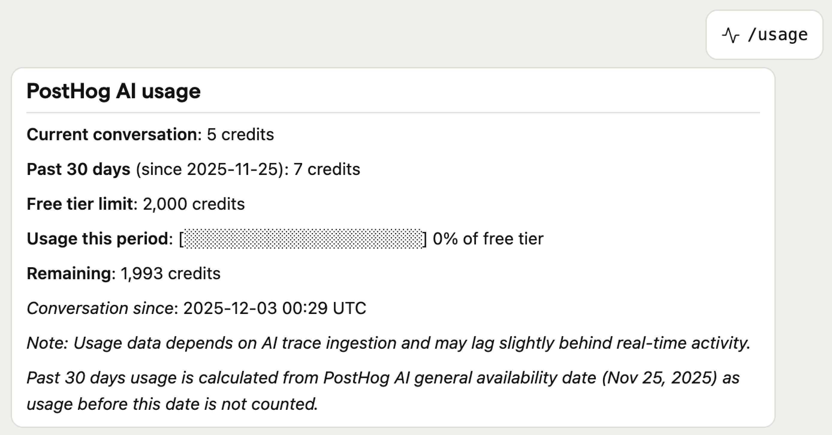 /usage command in chat