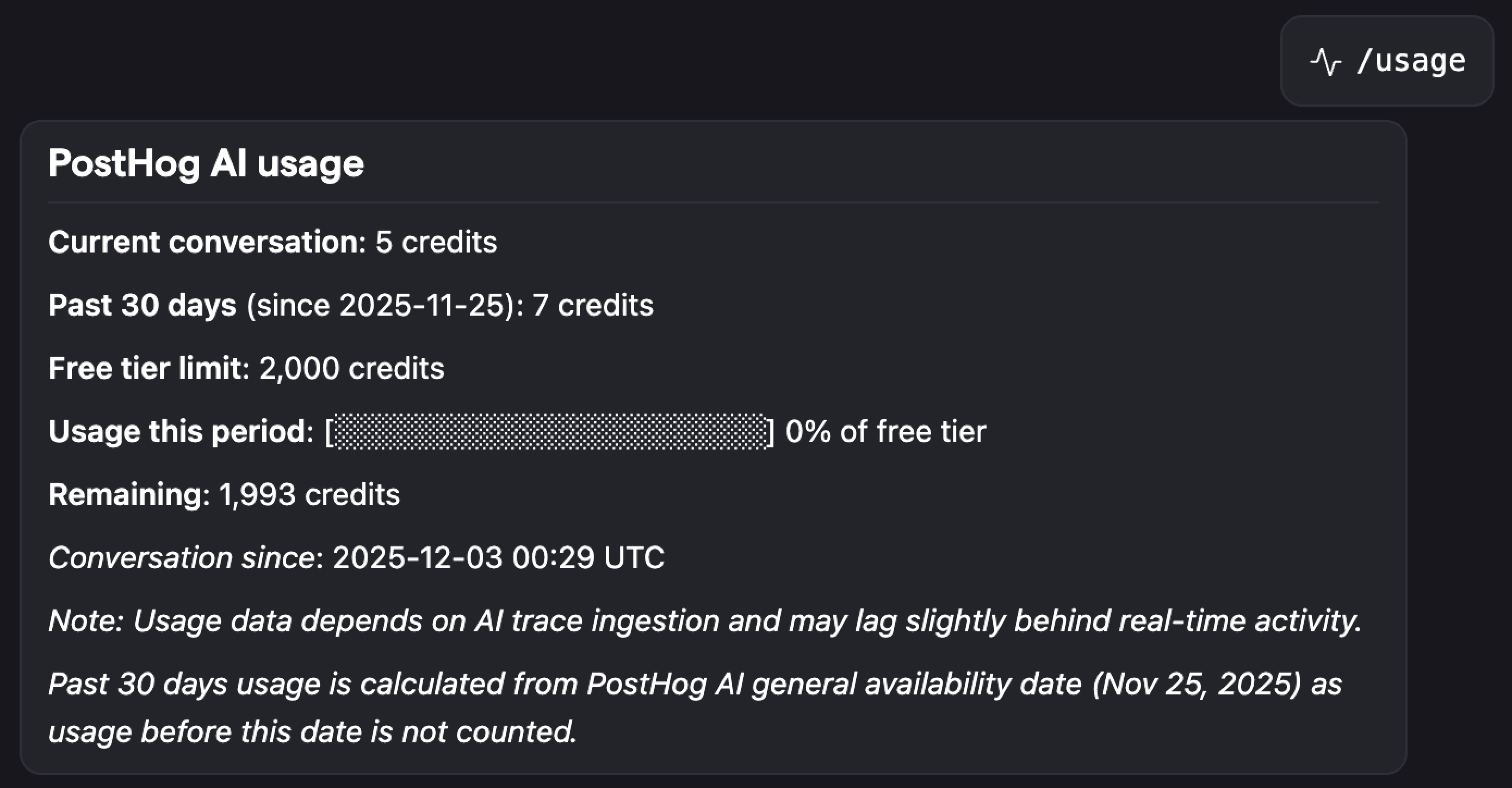 /usage command in chat