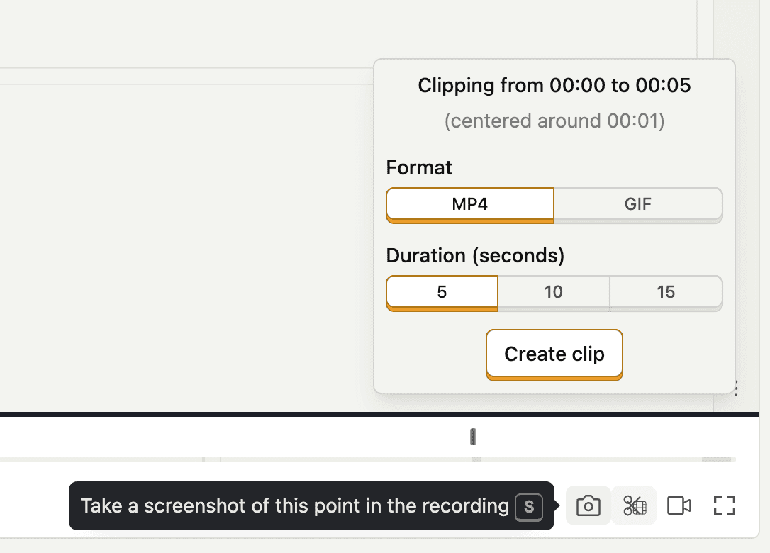 Screenshot and clip capture features in session replay