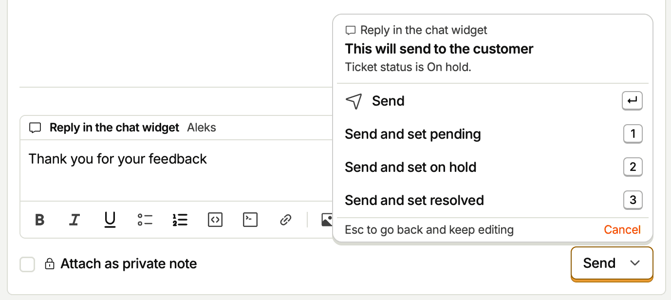 Reply and update status