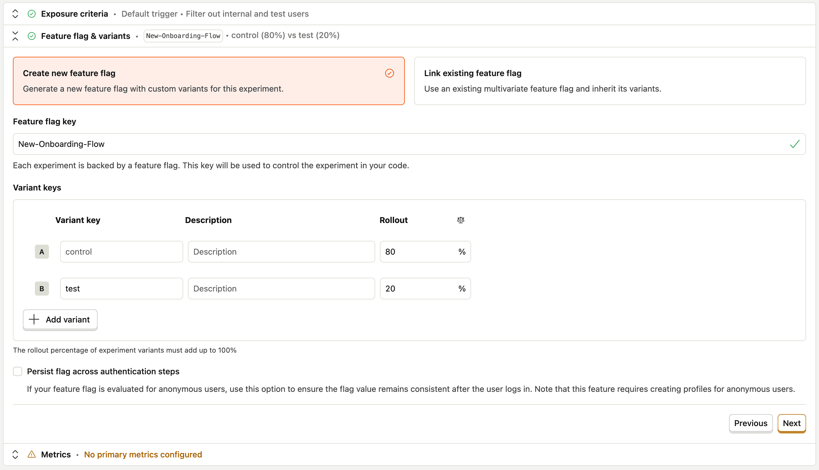 A/B testing setup
