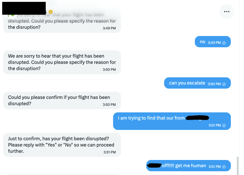 An angry chatbot exchange