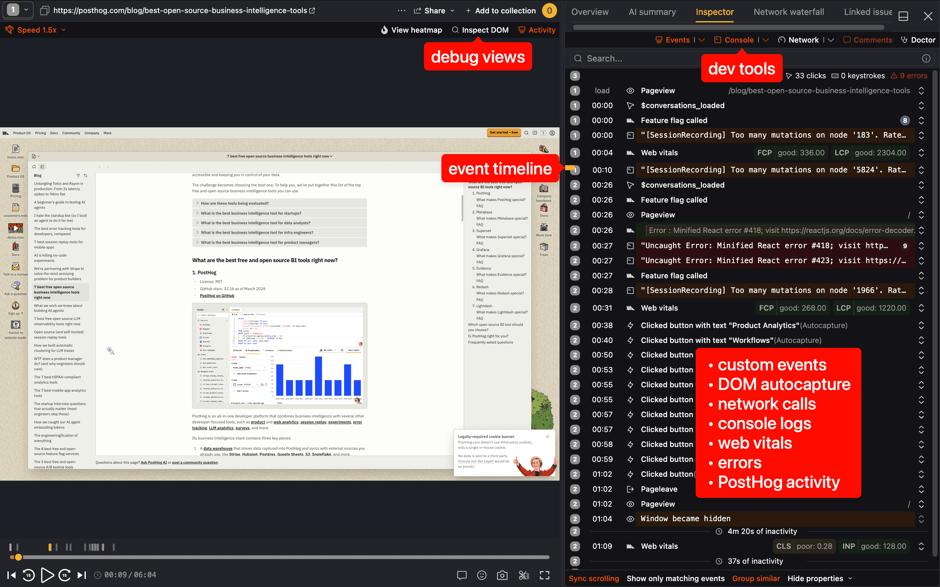 Session replay activity panel